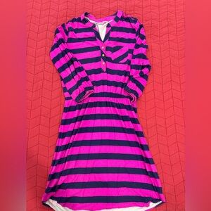 Lilly Pulitzer bright pink and navy blue striped cotton dress. Size large.